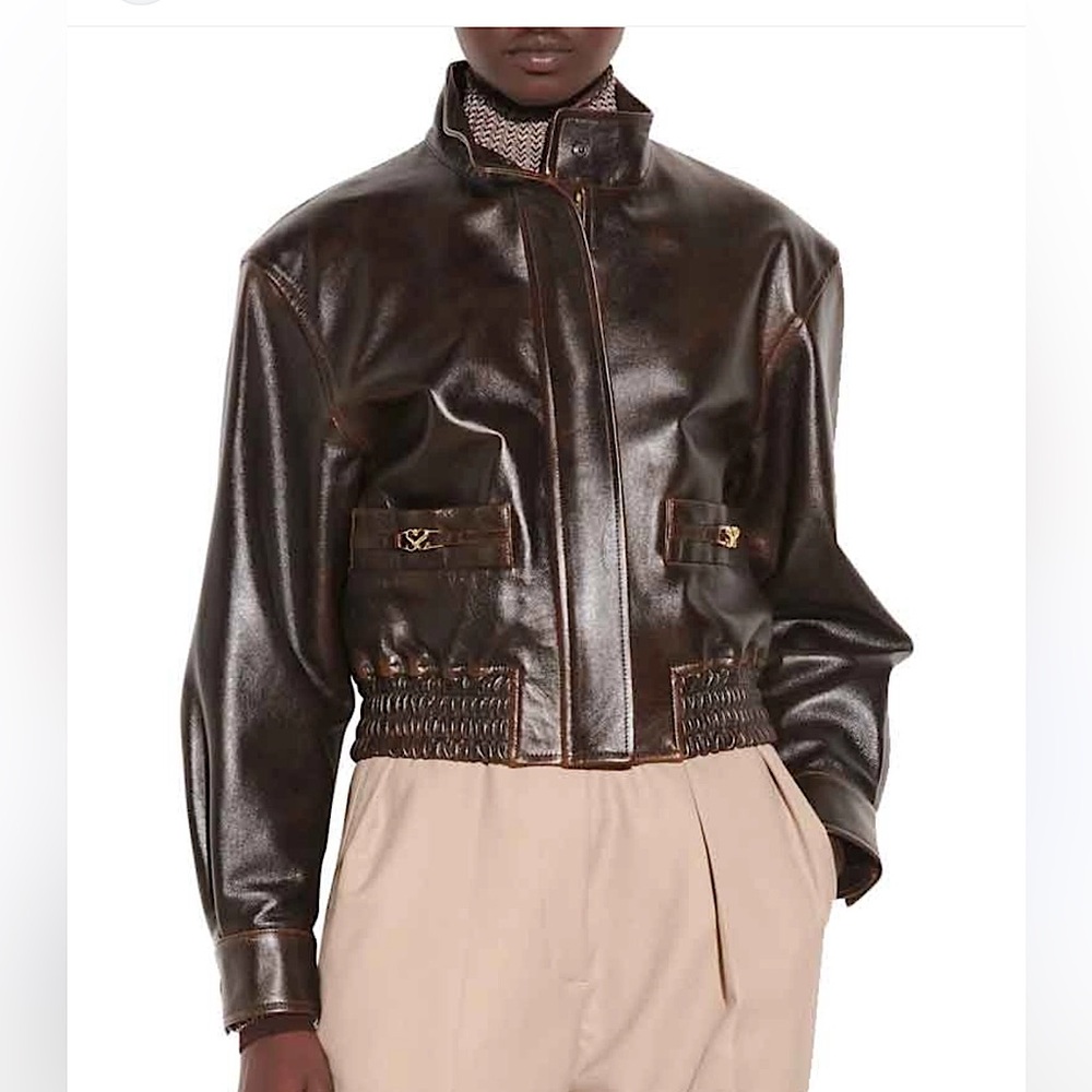 Sold - Sandro Vintage Style Leather Bomber Jacket - Picture 1 of 9